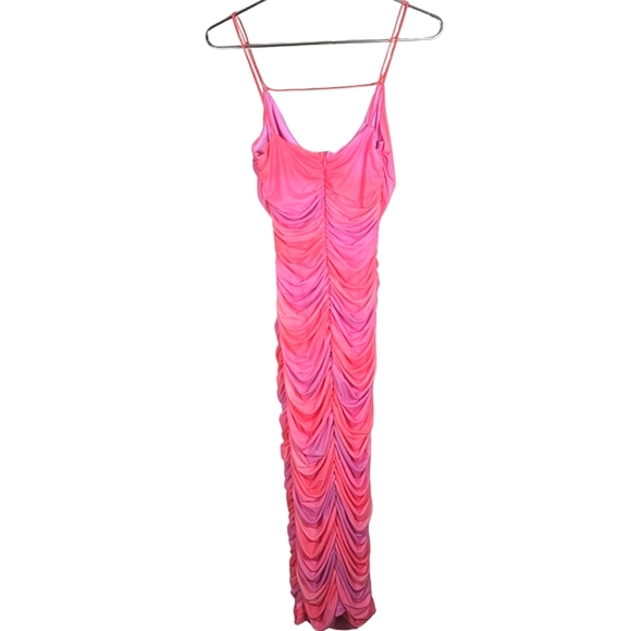 Fashion Nova Zip-Up Pink Mesh Midi Dress - Picture 4 of 6